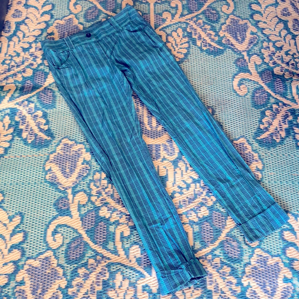 Blue plaid cotton pants